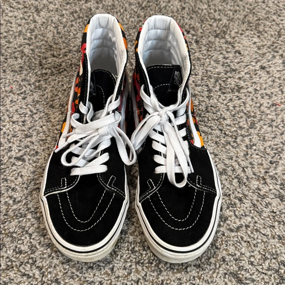 VANS SK8-HI Flower Black Suede Multicolor Canvas High Top Sneakers Men's 7.5/W 9